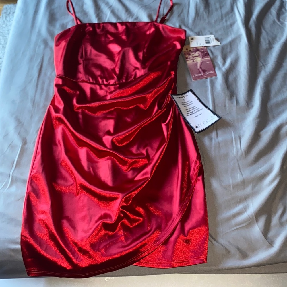 Red satin dress